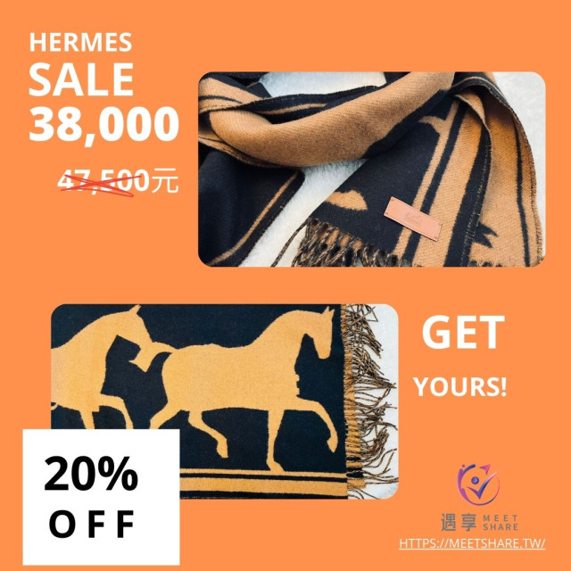 Hermes 100% 喀什米爾羊絨圍巾